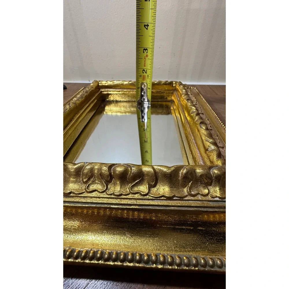 Vintage Gold Ornate Baroque Tabletop Vanity Mirror Easel Back 7.5x9.5 Frame
